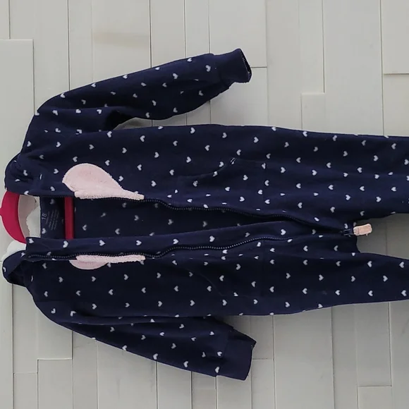 Carter's WARM HOODED FLEECE ONE PIECE BLUE WITH PINK HEARTS SIZE18 MONTHS - Picture 8 of 11